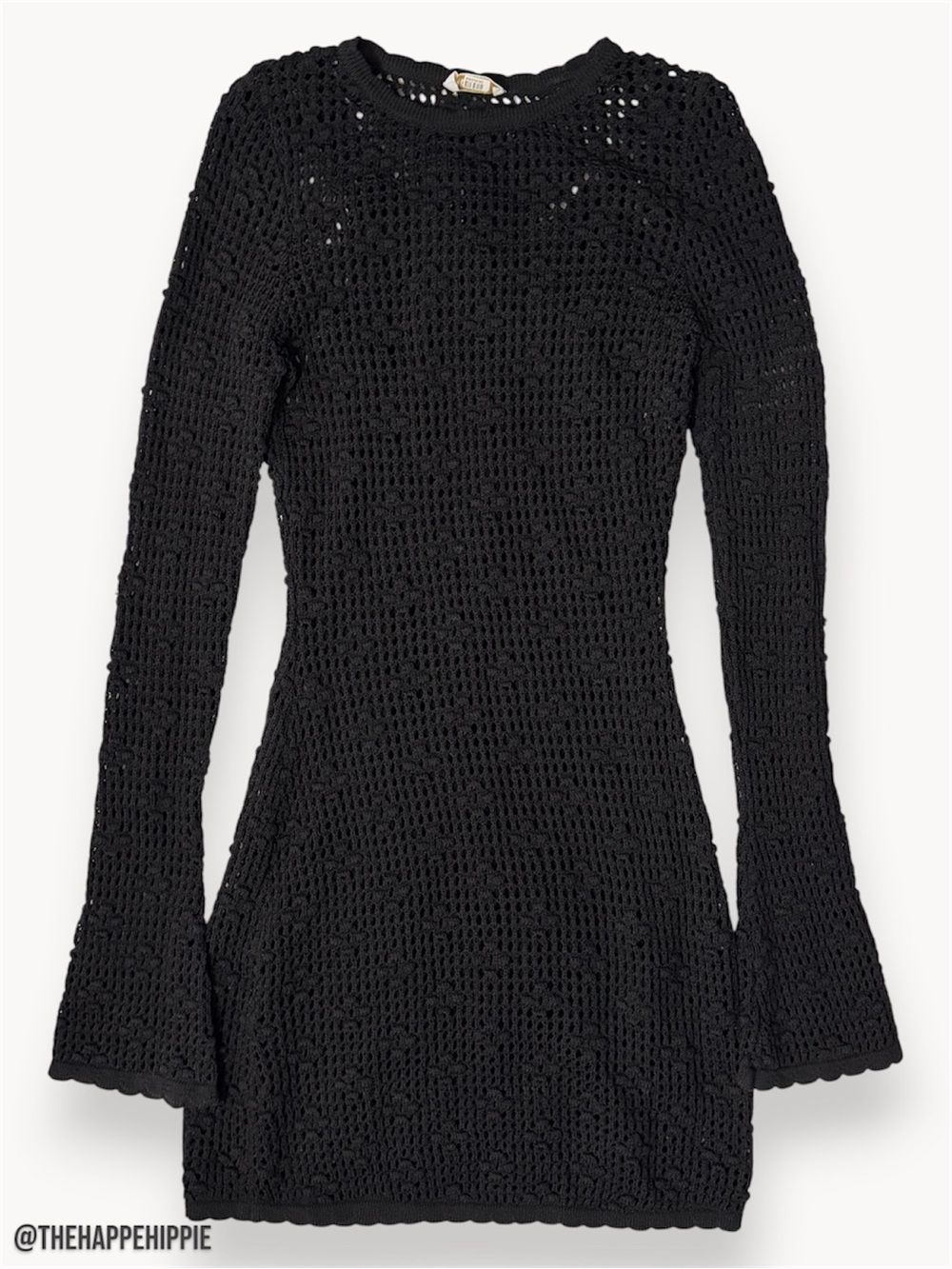 Kookai Paris Black Crochet Long-Sleeve Sweater Dress